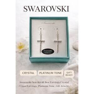 Swarovski Crystal Cross Drop Earrings Platinum Tone Gift Box New NIB